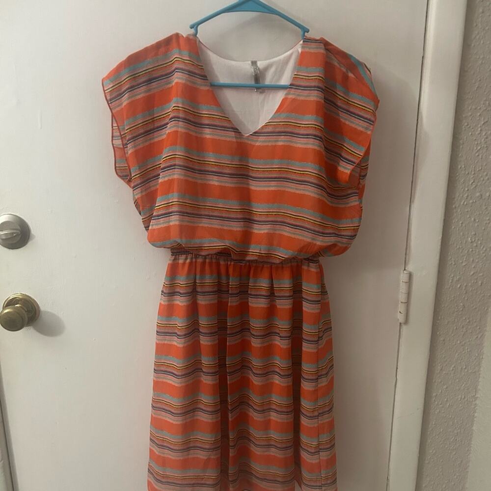 Expresso Striped Short Sleeve Gathered Dress S 80s Prints Rainbowcore Classic